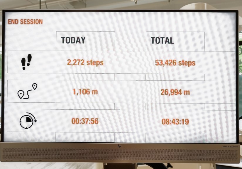Harjoittelun lopuksi taulukosta näkee uusimman treenin statistiikan, myös sen, kuinka paljon on kokonaisuudessaan laitteella harjoitellut.